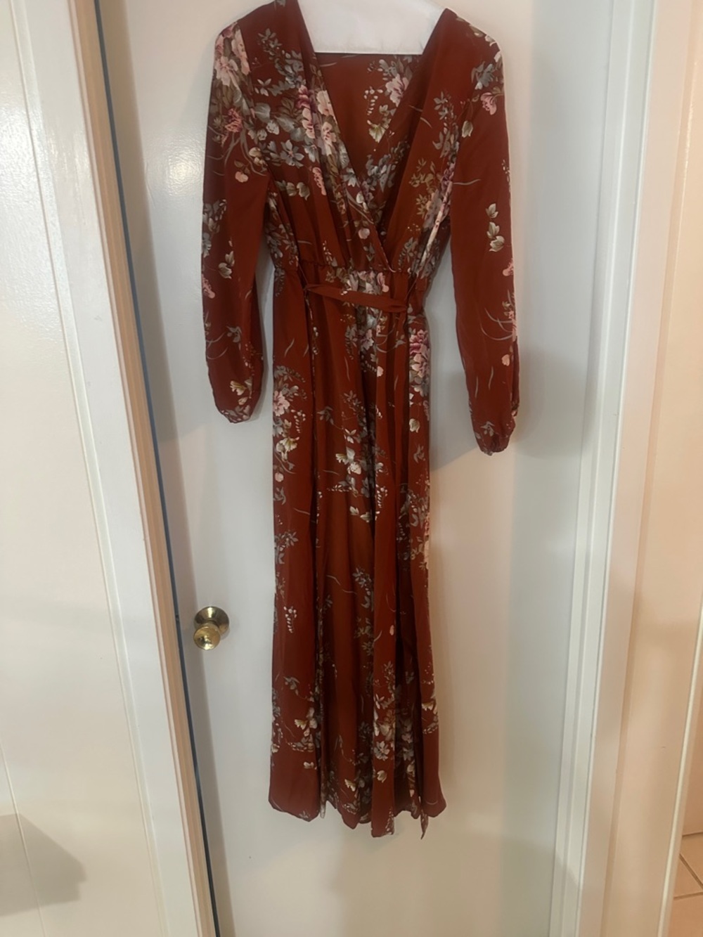 Floral Wrap Maxi Dress in Rust